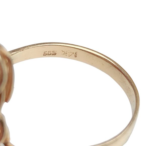 Vintage .585 14K Solid Yellow Gold Baroque Pearl & Diamond Estate Ring Sz 8.5 - Picture 10 of 12